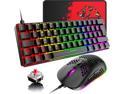 Zhhcyyds 60% Wired Mechanical Gaming Keyboard and Mouse Combo, Ultra-Compact Mini 62 Keys Type C Chroma 20 Rainbow Backlit Effects,RGB Backlit 6400 DPI Lightweight Gaming Mouse for PC/Mac