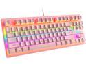 Zhhcyyds K2 Mechanical Gaming Keyboard, Wired Mini 87 Keys Blue Switch Mechanical Compact Keyboard with 8 Rainbow Backlit Mode,12 Multimedia Button, 29 Keys Anti-ghosting for Gamers and Typists Pink