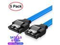 AUBEAMTO SATA Cable III 5 Pack 6Gbps 7pin Female to Straight Data Cable with Locking Latch Compatible for SATA SSD, HDD, CD Driver, CD Writer, 20 Inch Blue