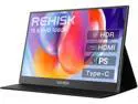 ReHisk 15.6 inch Portable Monitor IPS FHD 1080P HDR gaming monitor for laptop with HDMI USB-C Computer Second External Monitor Eye Care dual speakers black for PC Phone PS4 Xbox