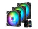 Vetroo 3 Pack 120mm ARGB & PWM Case Cooling Fans with Controller Computer PC Cooler Black Frame High Airflow High-Performance with 5V 3pin Motherboard Sync