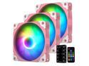 Vetroo 3 Pack 120mm ARGB & PWM Case Cooling Fans with Controller Computer PC Cooler Pink Frame High Airflow High-Performance with 5V 3pin Motherboard Sync