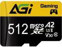 AGI 512GB TF138 MicroSDXC Memory Card C10 U3 V30 A2 Micro SD (R/W Speed up to 98/70 MBs) SD Card Adapter is accompanied for Using with DSLRs, camcorders and Other SD-Compatible Devices AGI 512GB TF138 MicroSDXC Memory Card C10 U3 V30 A2 Micro SD (R/W Speed up to 98/70 MBs) SD Card Adapter is accompanied for Using with DSLRs, camcorders and Other SD-Compatible Devices