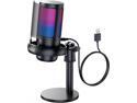 Gaming Microphone, USB PC Mic for Podcasts Videos, Streaming, Condenser Mic with Quick Mute, Tripod Stand, Pop Filter, RGB Indicator, Shock Mount, Rotate gain button, Compatible with PS4/5/PC