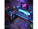 Bestier 48" L-Shaped Gaming Desk with LED Lights, Power Outlets, and Monitor Stand Carbon Fiber Black