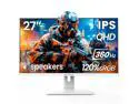 CRUA 27 Inch Gaming Monitor 360HZ, 2K QHD 2560x1440 IPS Panel White Computer Monitors with Built in Speakers, Support AMD FreeSync, 120% sRGB, Blue Light Filter, DP1.4 & HDMI2.1, Wall Mountable