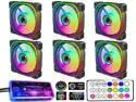 6 Pack ARGB Case Fans,6-Pin High Performance Mirror Cooling Fan,Airflow Ultra Quiet Computer Fan for PC Cases,Long Life Bearing Computer Cooling Fan,Black(6-Pack)