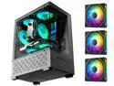 Micro ATX Case, MATX PC Case with 3 X 120mm 3-Pin ARGB Fan Pre-Installed, Panoramic View Tempered Glass Front & Side Panel, Black