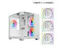 YEAH MAGIC CUBE Gaming computer Case,Tempered Glass ,Three-sided transparent, support MATX, ITX,With 3 RGB Fans, 3D panoramic view, left and right compartments Gaming desktop Case,White