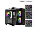 YEAH MAGIC CUBE Gaming computer Case,Tempered Glass,Three-sided transparent, support MATX, With 3 RGB fans, 3D panoramic view, left and right compartments Gaming desktop Case,Black