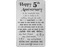 YODOCAMP 5 Year Anniversary Card Gifts for Him Husband, Happy 5th Fifth Wedding Anniversary Cards Gift for Men, Engraved Metal Wallet Insert, Five