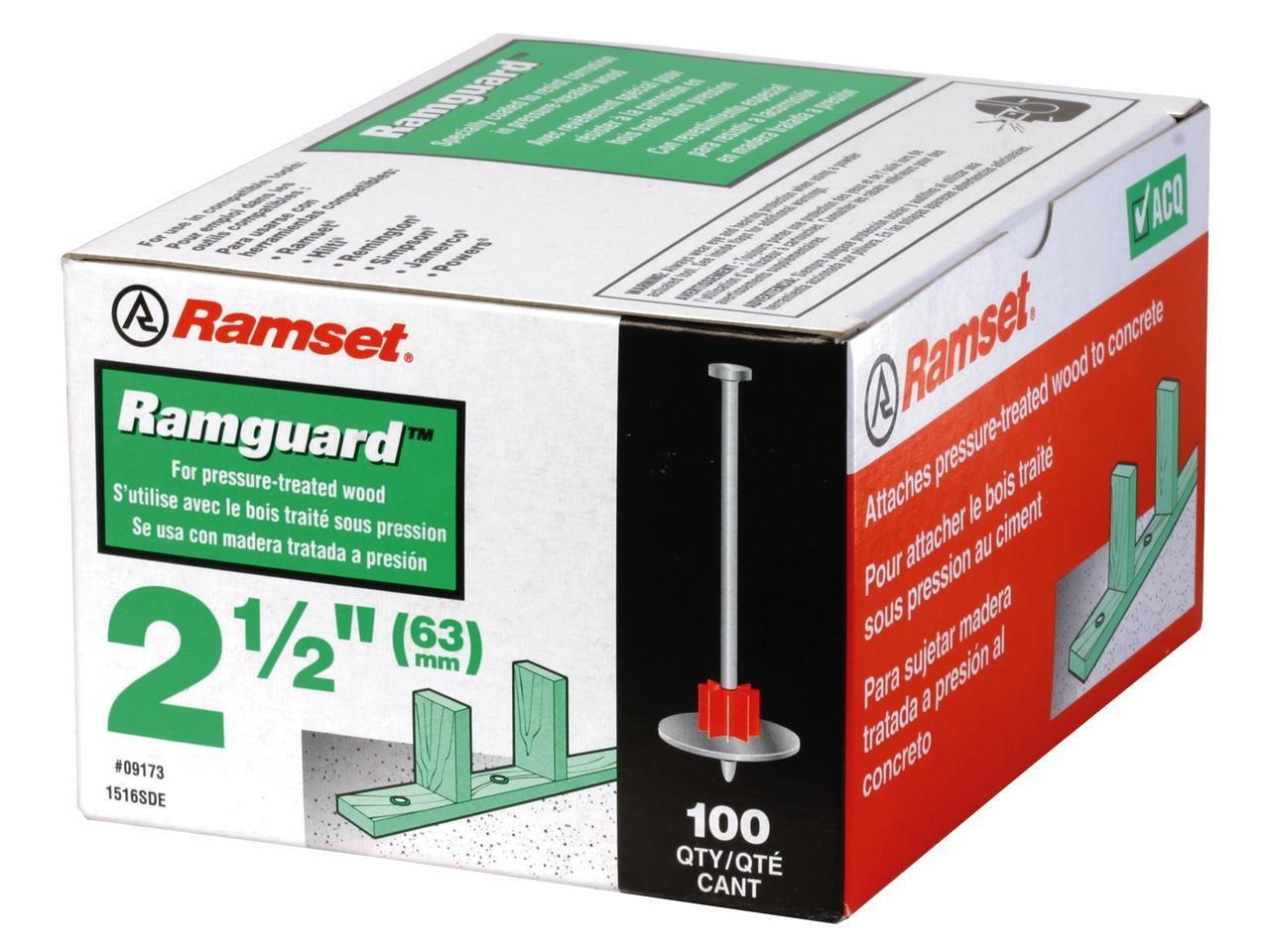 100 per box Ramset Powder Fastening Systems 2-1/2-Inch Pin w/Ramguard 