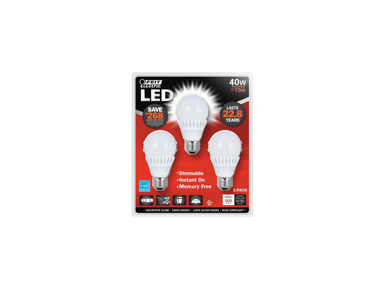 Feit Electric BPAG500DM/LED/3 General Household A Bulb 3 Pack 40 Watt Eq 