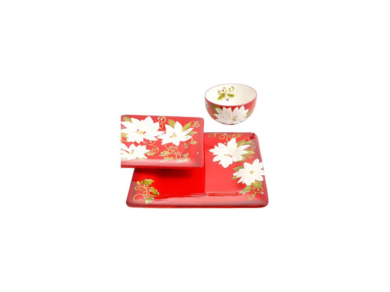 Gibson Laurie Gates Pleasant Poinsettia 12 Piece Dinnerware Set, Red