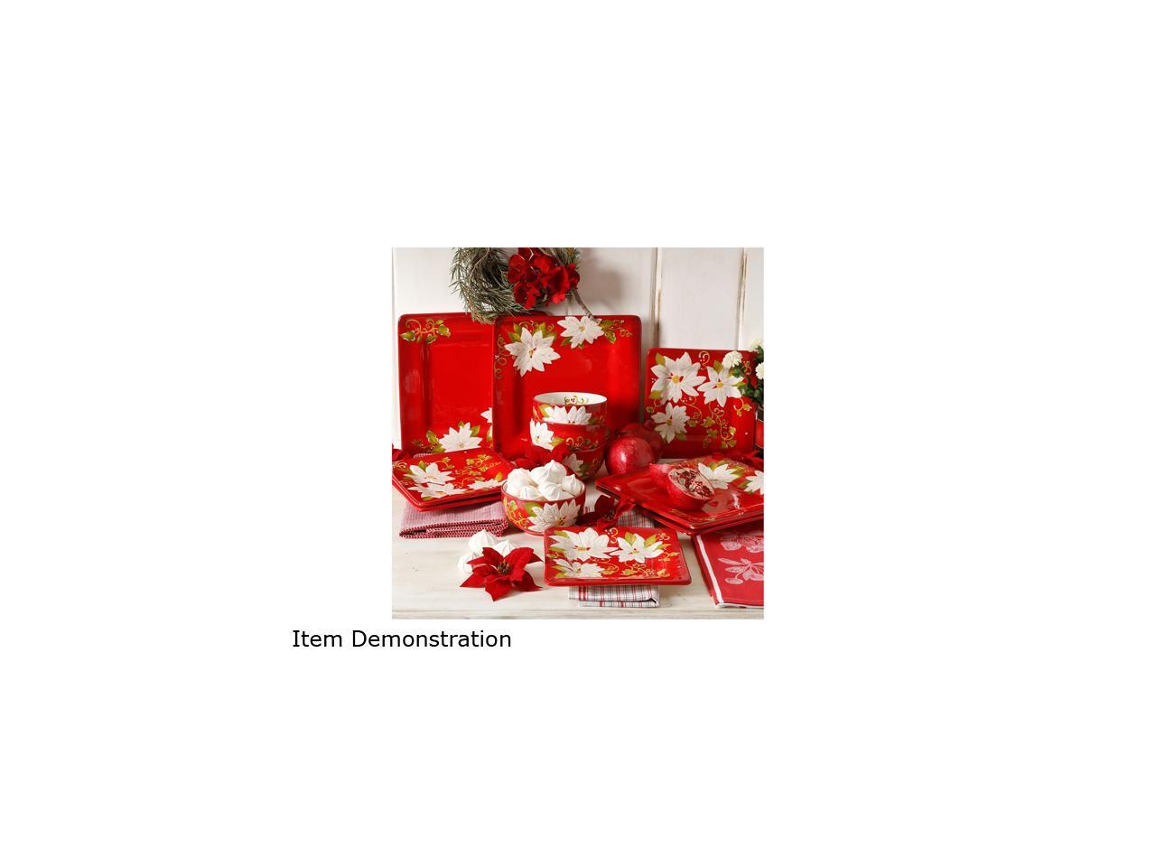 Gibson Laurie Gates Pleasant Poinsettia 12 Piece Dinnerware Set, Red