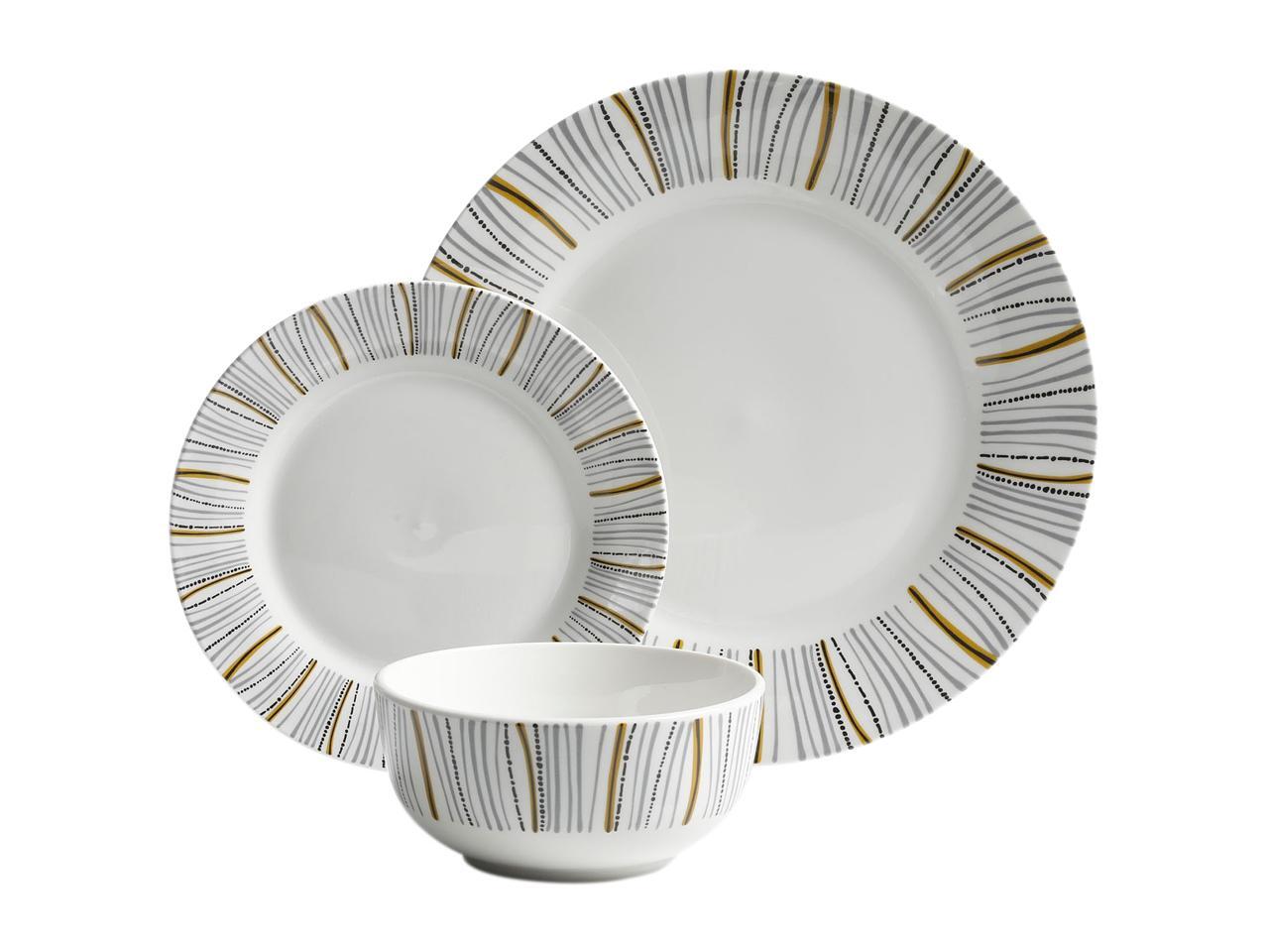 Gibson Home Classic Burst 12 Piece Dinnerware Set, White