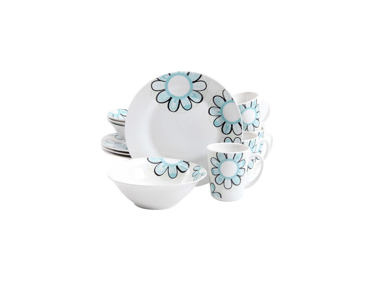 Gibson Overseas Lush Blossom 12 Piece Dinnerware Set, White