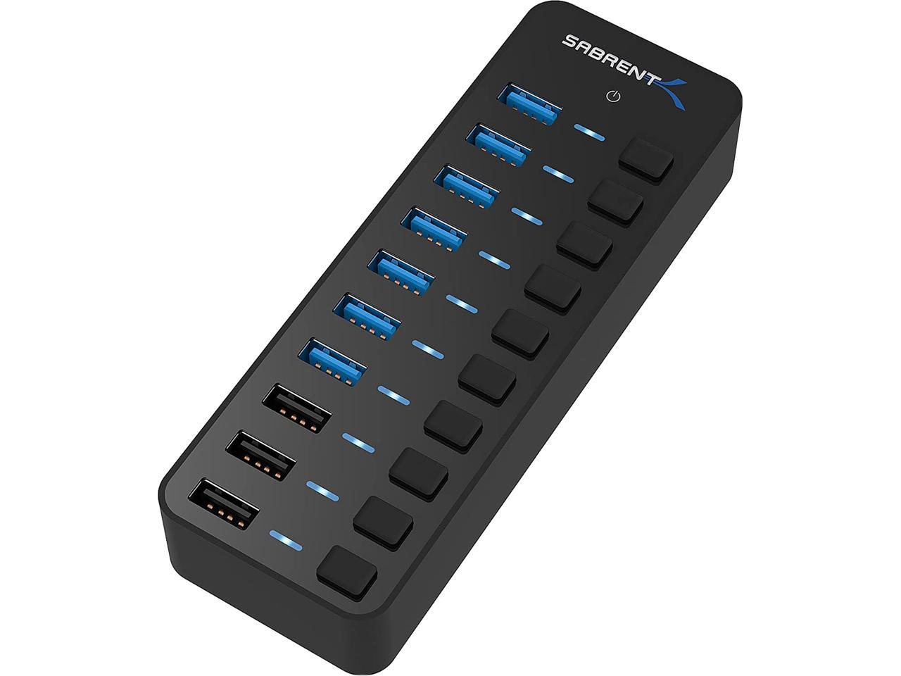 Sabrent 60w 10 Port Usb 3 0 Hub Includes 3 Smart Charging Ports With