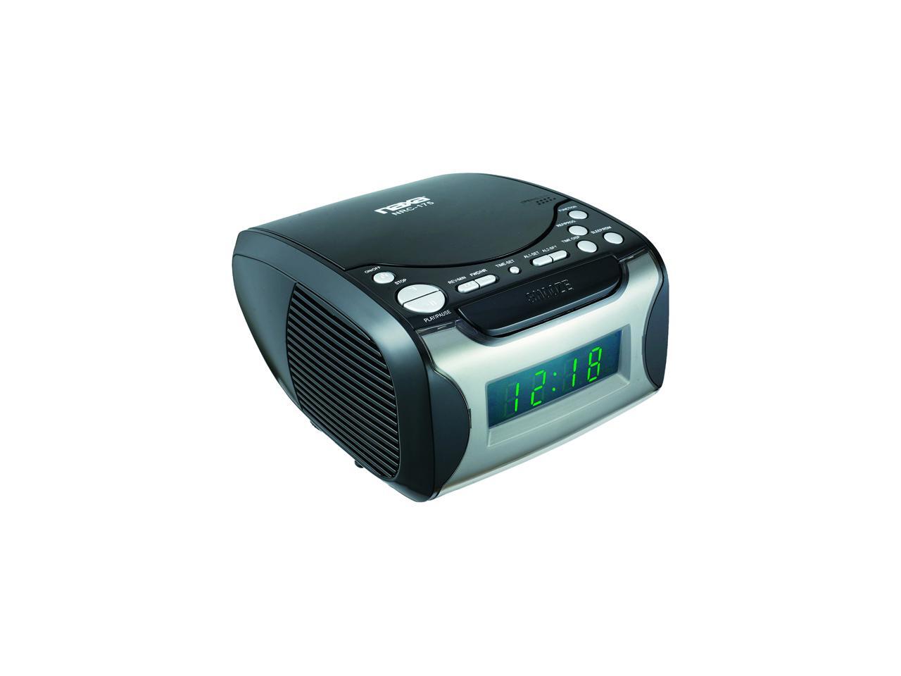 NAXA Electronics NRC175 Digital Alarm Clock Tuning AM/FM Radio and CD Player Black Lacquer