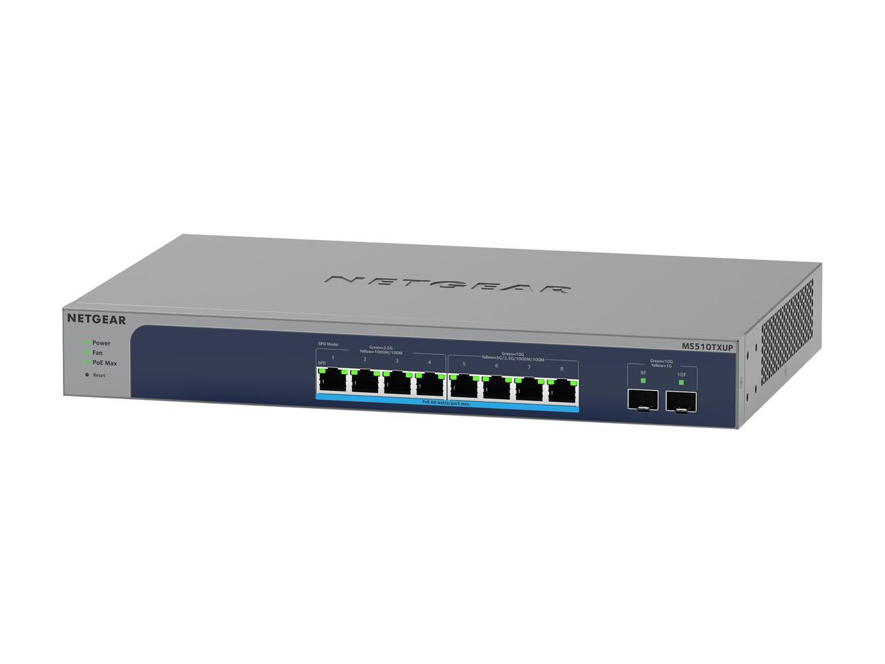 NETGEAR MS510TXPP 10-Port Multi-Gigabit/10G LAN PoE Switch Smart Managed Pro mit 8x PoE+ 180W, 1x 10G-SFP+, Desktop- oder Rack-Montage