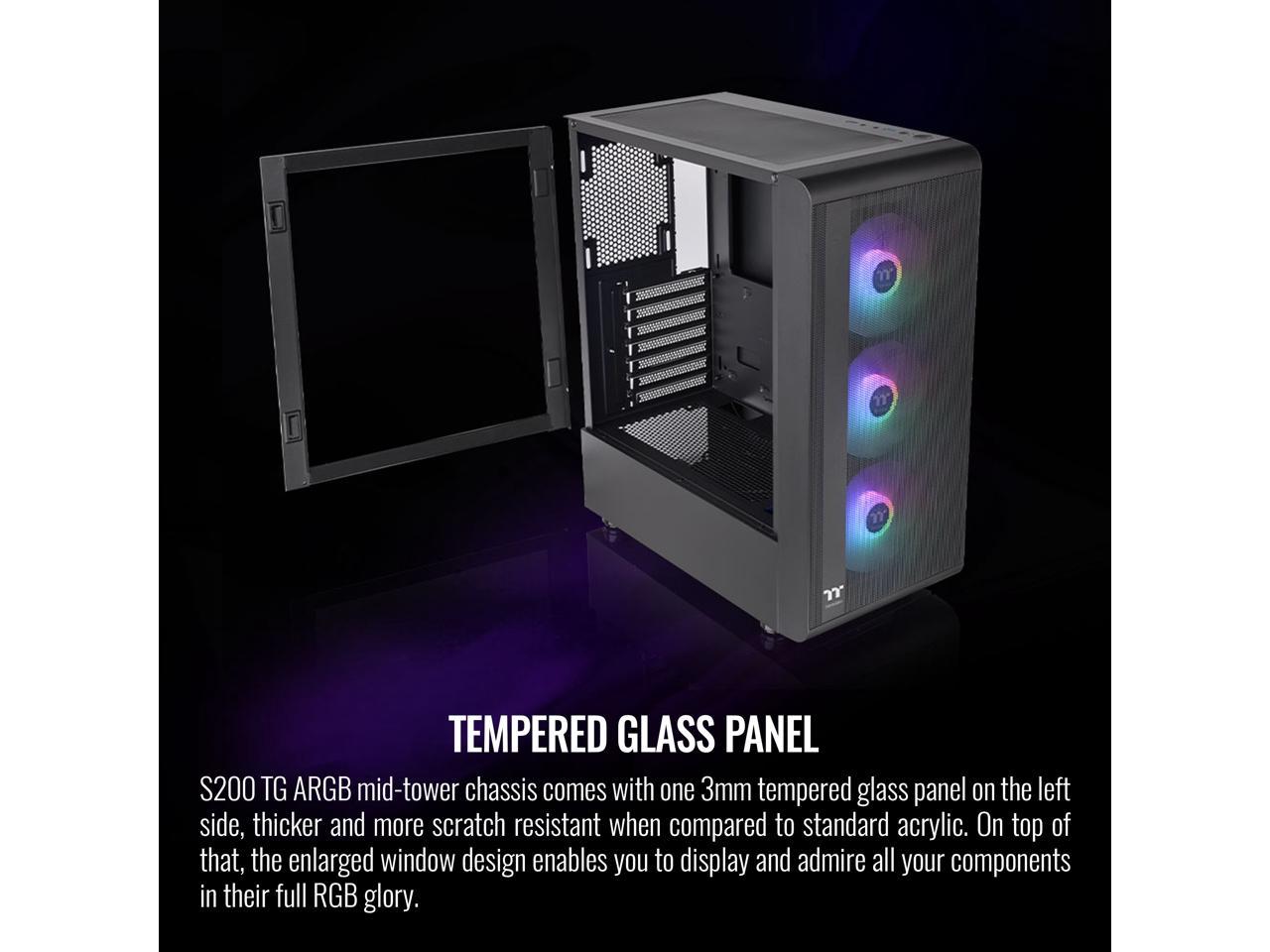 Thermaltake S200 TG Black ATX Mid Tower ARGB Tempered Glass Computer ...