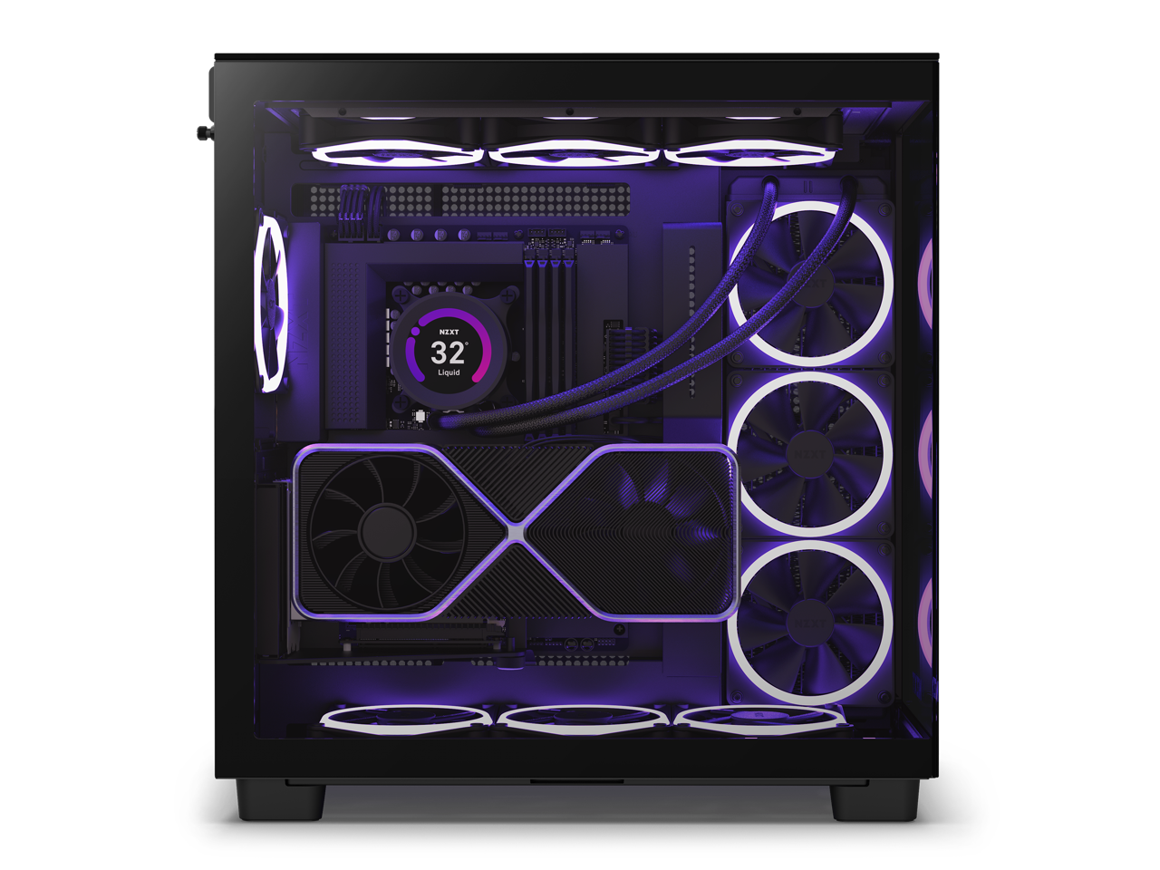 Nzxt H9 Elite All Black Cm H91eb 01 Premium Dual Chamber Mid Tower Rgb Fans Case 