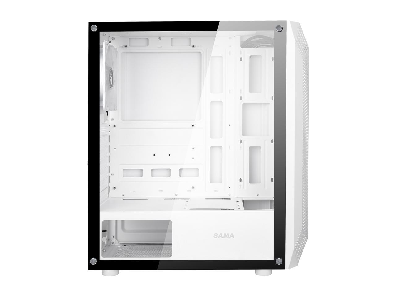 SAMA SAMA-Z4 White Steel / Tempered Glass ATX Mid Tower Computer Case w ...