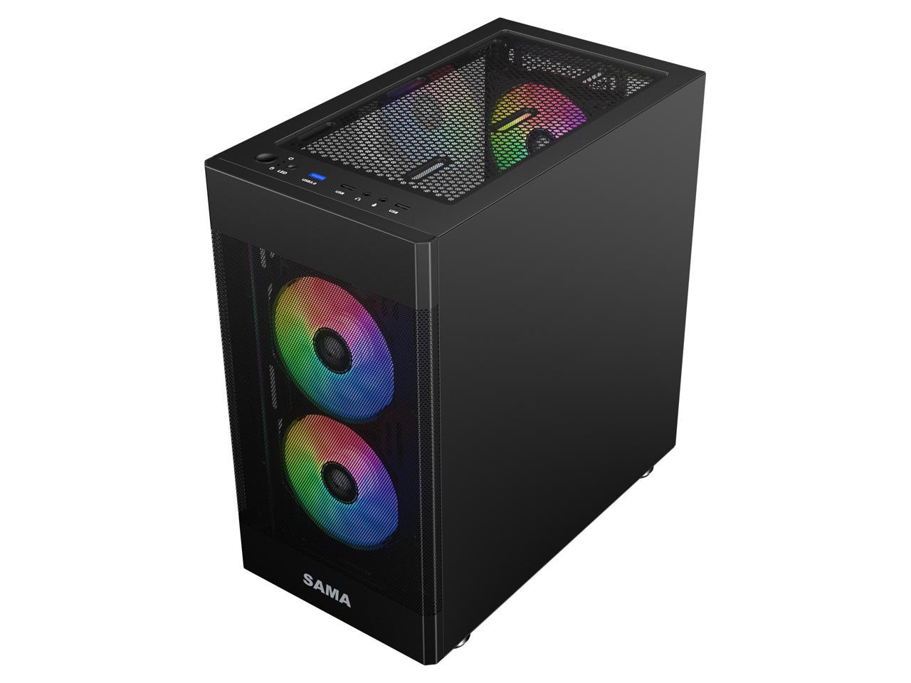 Sama ARGB-Q5-BK Black USB3.0 Tempered Glass Micro ATX Tower Gaming ...