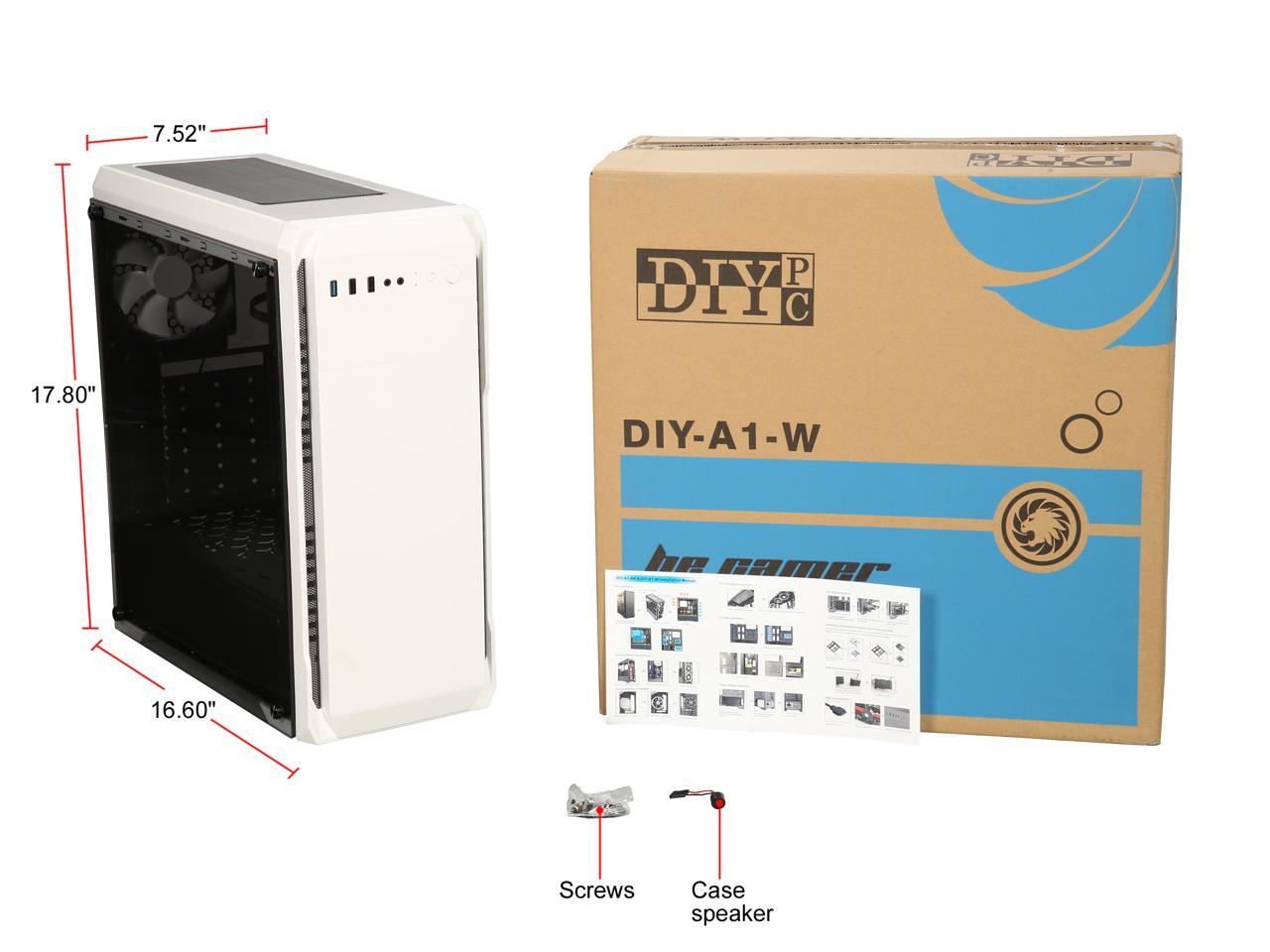 Diypc Diy A1 W White Tempered Glass Usb 3 0 Atx Mid Tower Computer Case With 1 X 1mm White Fan X Rear Pre Installed Newegg Com