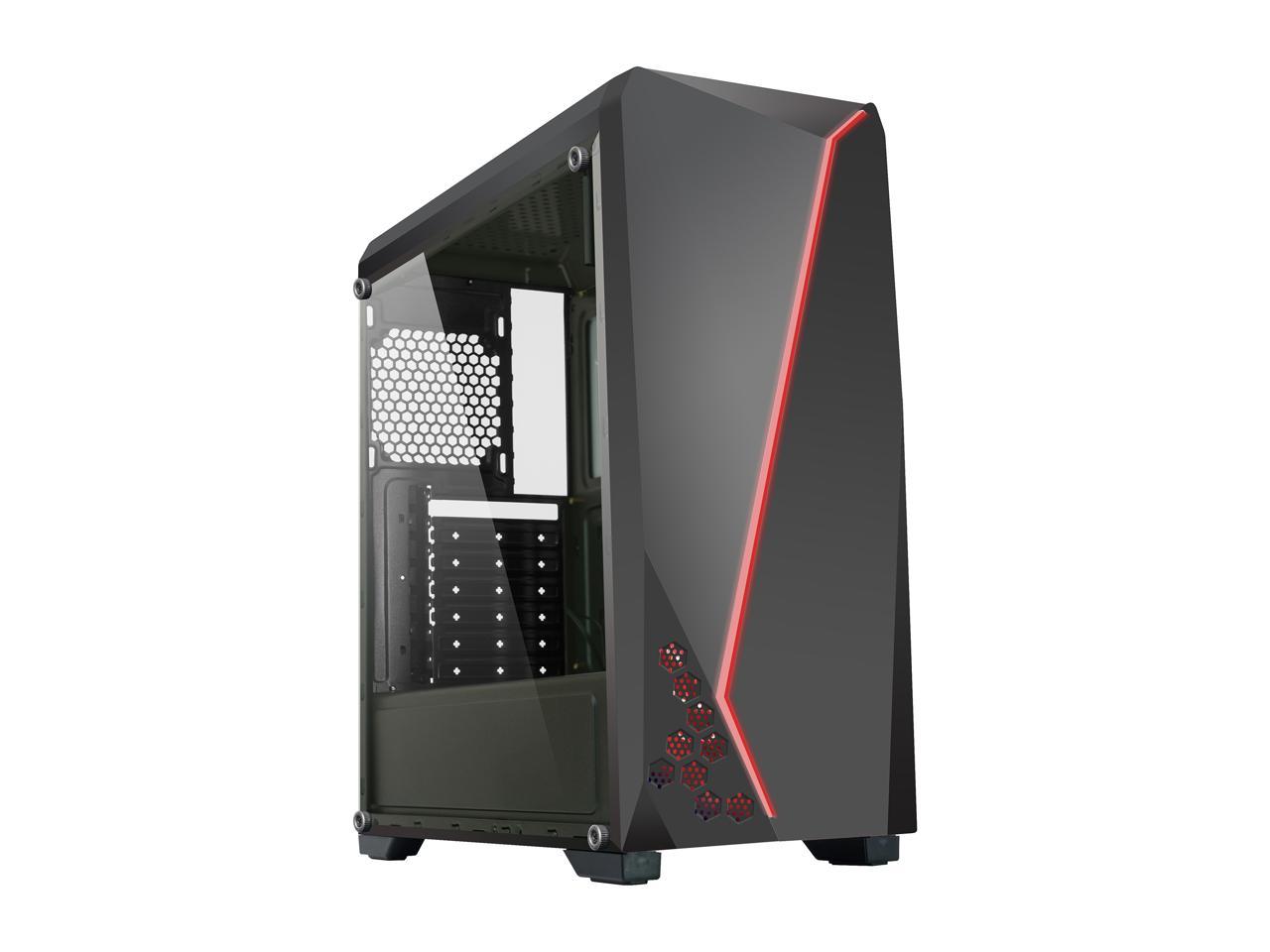 DIYPC S2-BK-RGB Black USB3.0 Steel/ Tempered Glass ATX Mid Tower Gaming ...