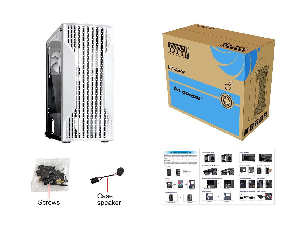 Diypc Diy W White Usb3 0 Steel Tempered Glass Atx Mid Tower Computer Case 1 X 1mm White Fan X Rear Pre Installed Newegg Com