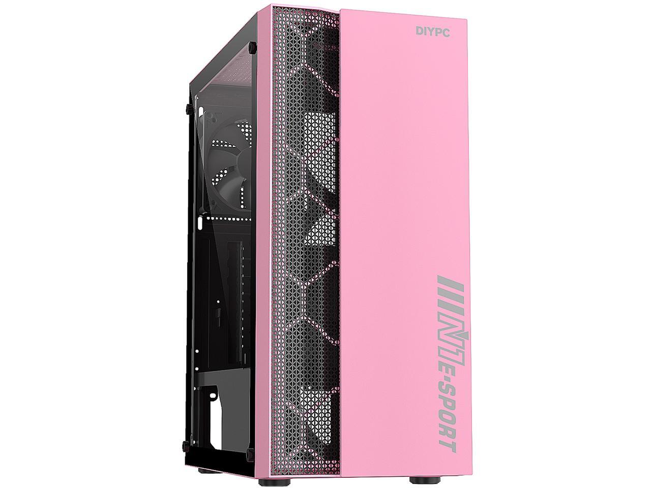 DIYPC DIYS08PINK Pink USB3.0 Steel / Tempered Glass ATX Mid Tower