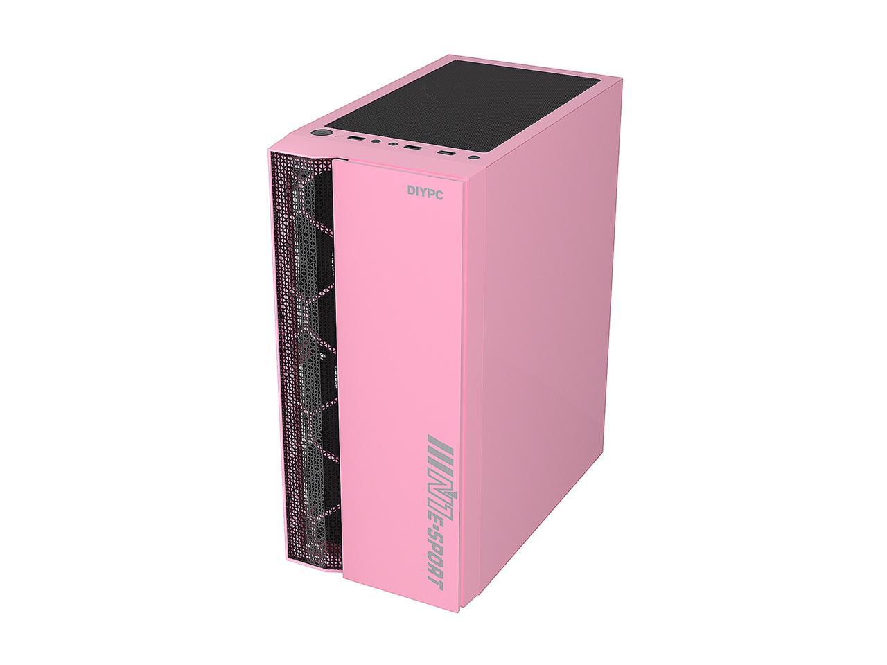 DIYPC DIYS08PINK Pink USB3.0 Steel / Tempered Glass ATX Mid Tower Computer Case, 1 x 120mm Fan