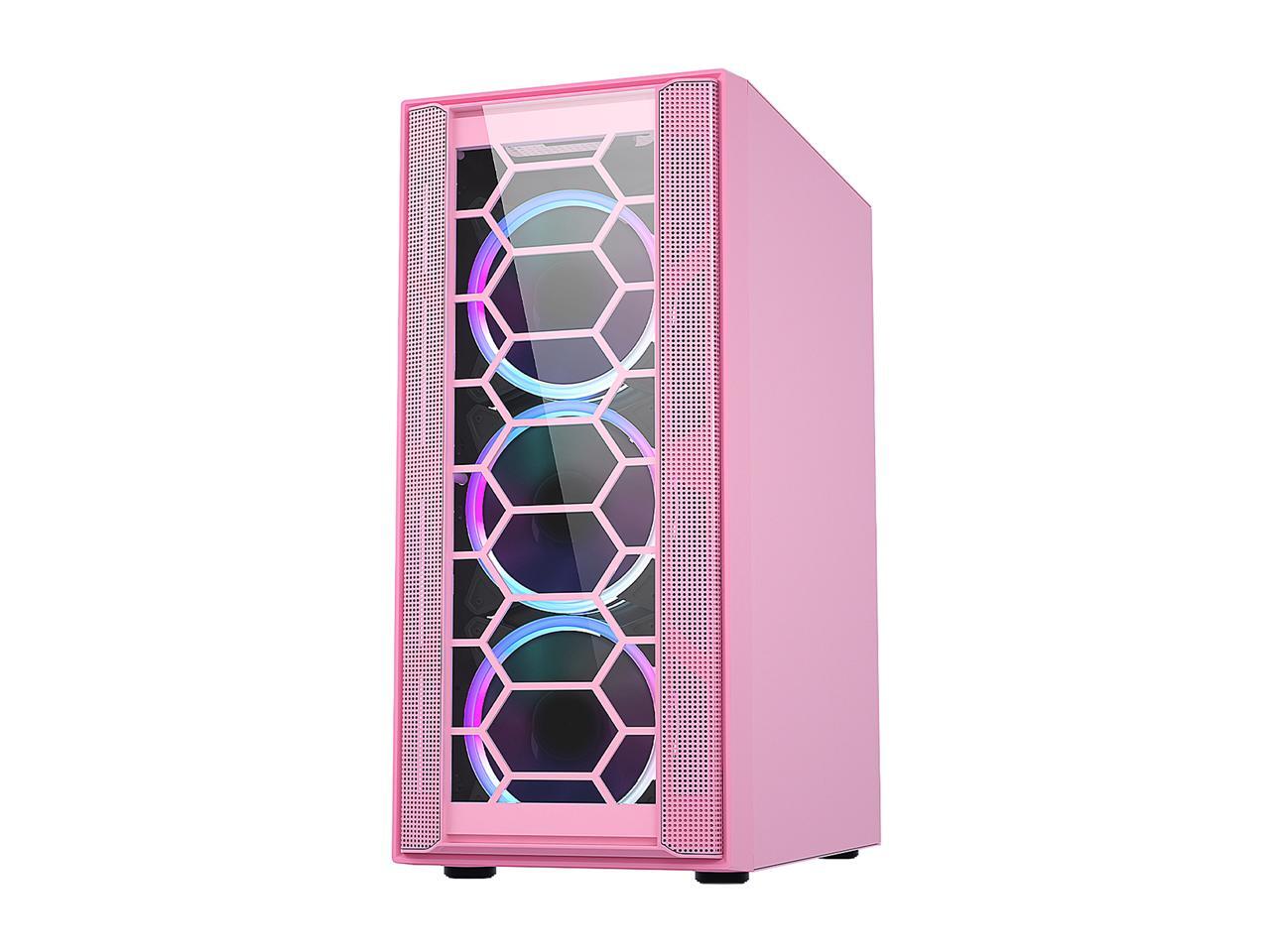 DIYPC Rainbow-Flash-F4-P Pink USB 3.0 Steel / Tempered Glass ATX Mid Tower Computer Case, 4 x 120mm Autoflow Rainbow LED Fans... 