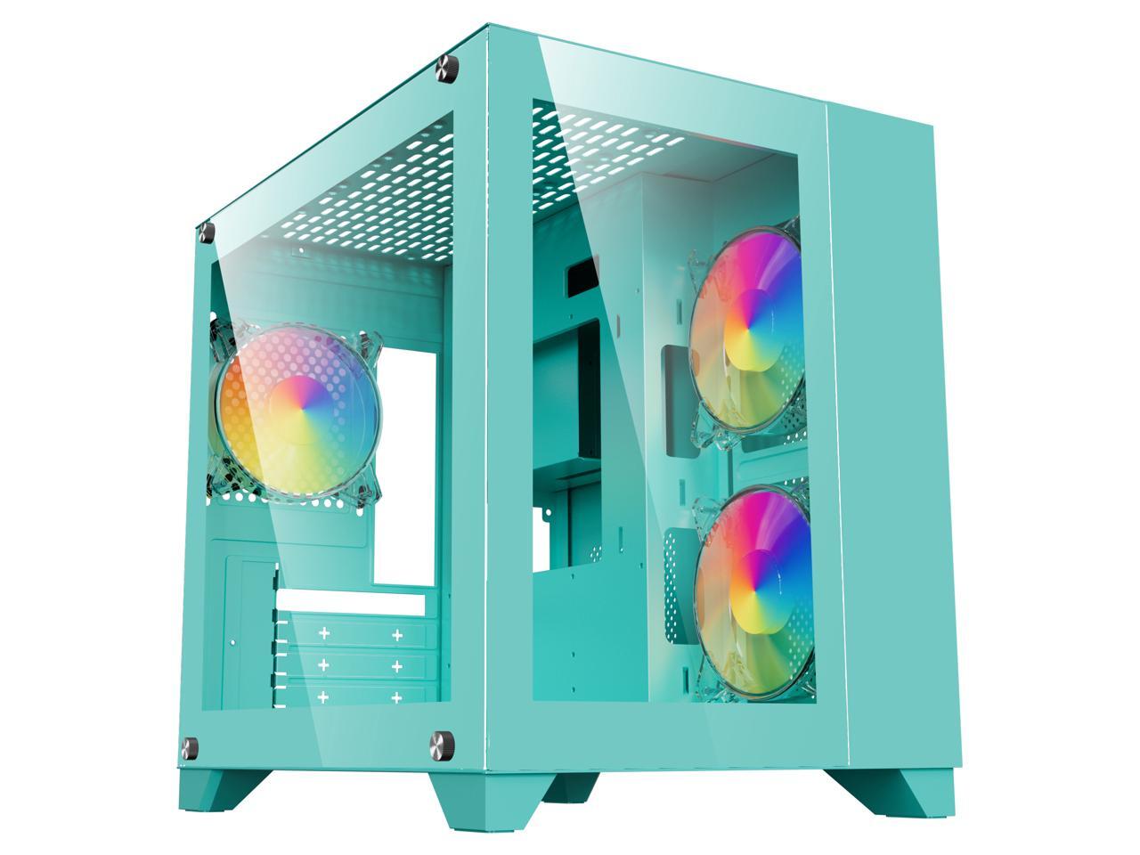 DIYPC ARGB Q3 Green USB3 0 Tempered Glass Micro ATX Green Gaming 