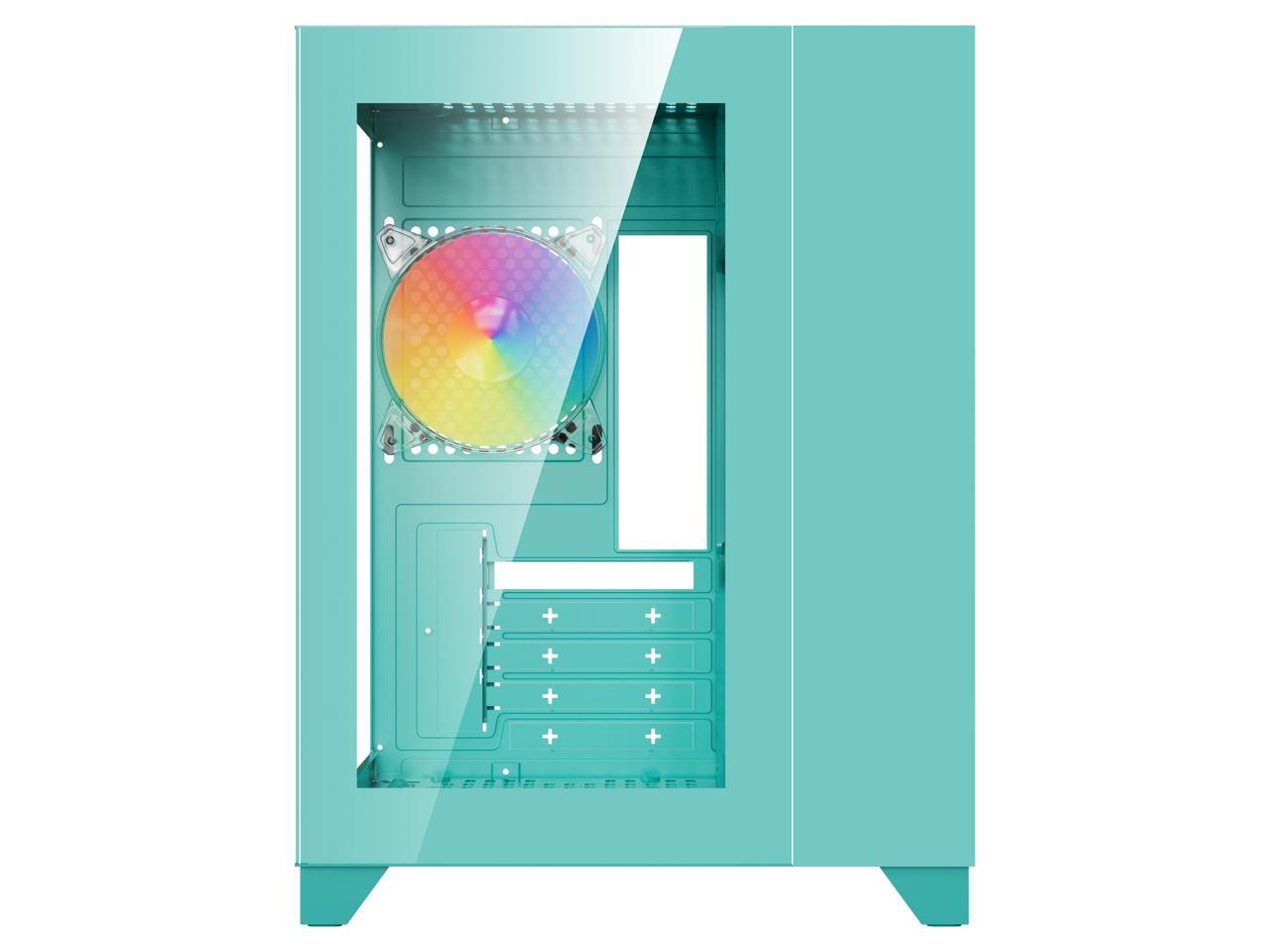 DIYPC ARGBQ3Green USB3.0 Tempered Glass Micro ATX Green Gaming Computer Case w/ Dual Tempered