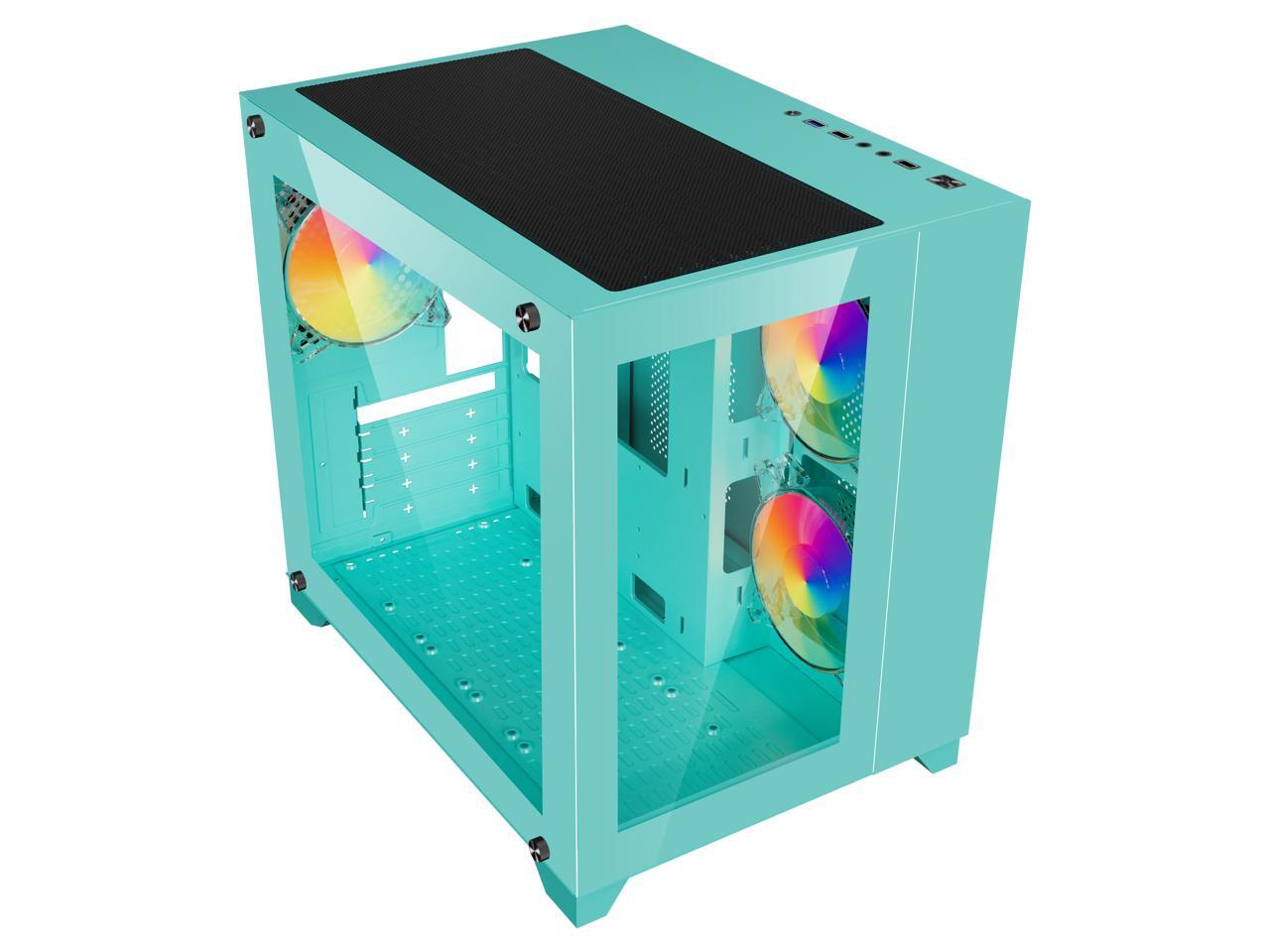 DIYPC ARGBQ3Green USB3.0 Tempered Glass Micro ATX Green Gaming
