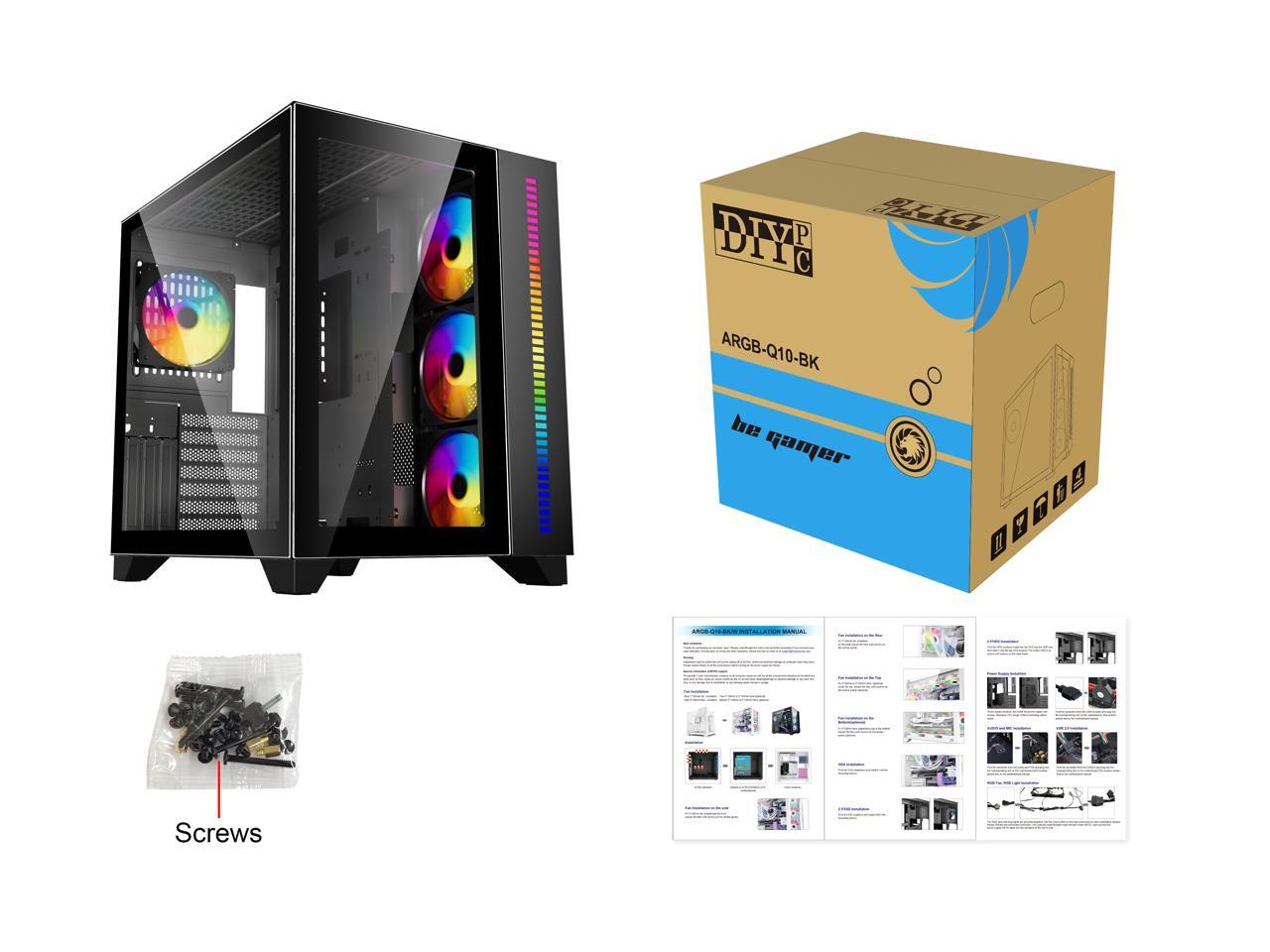 DIYPC ARGBQ10BK Black USB3.0 ATX Mid Tower Gaming Computer Case w