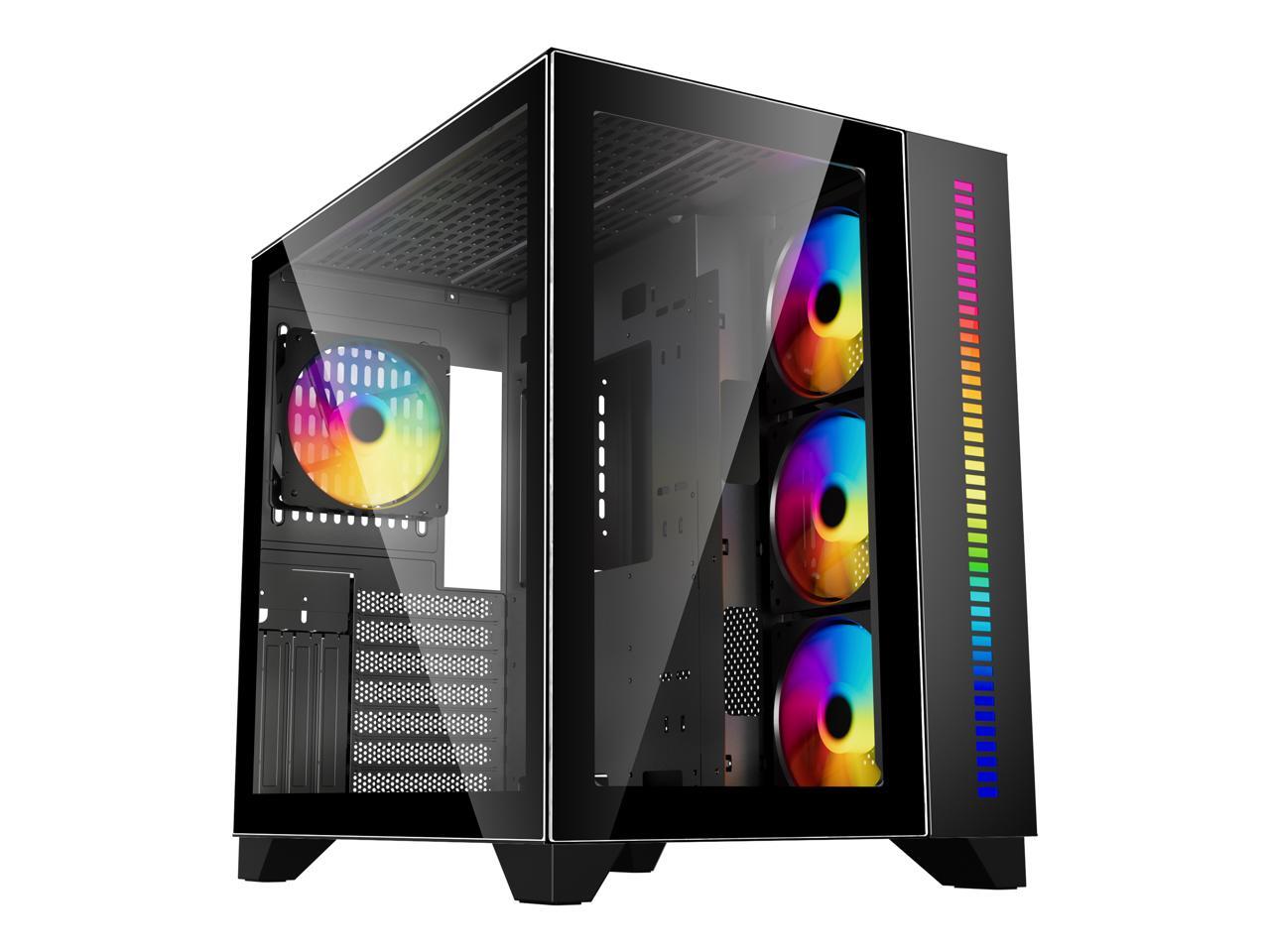 DIYPC ARGBQ10BK Black USB3.0 ATX Mid Tower Gaming Computer Case w