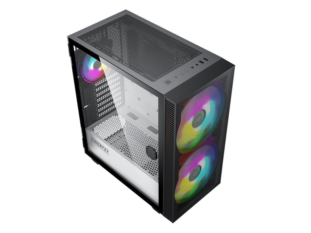 GAMEMAX Aero Black Gaming Computer Case w/ Tempered Glass Panel and 3 x ...