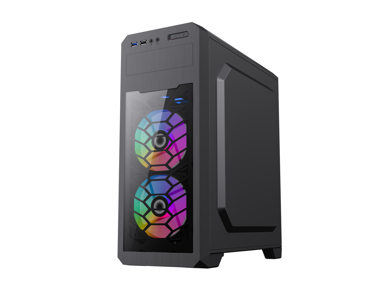 Gamemax G563 Black Steel ATX Tower USB3.0 Computer Case w/ 3 x Autoflow Rainbow LED 120mm Fans