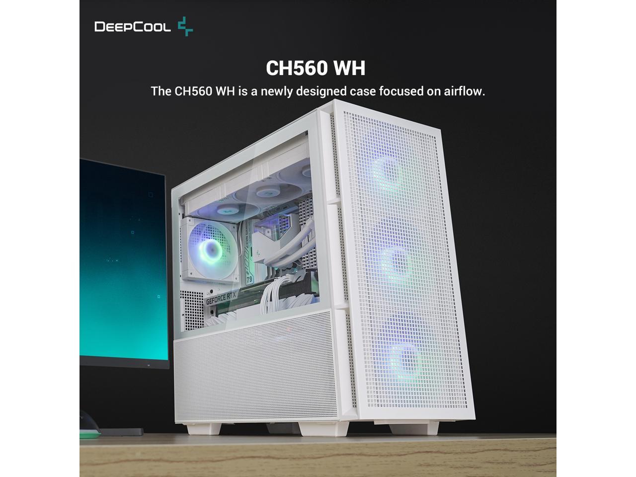 DeepCool CH560 WH ATX Airflow case, 3x Pre-Installed 140mm ARGB Fans ...