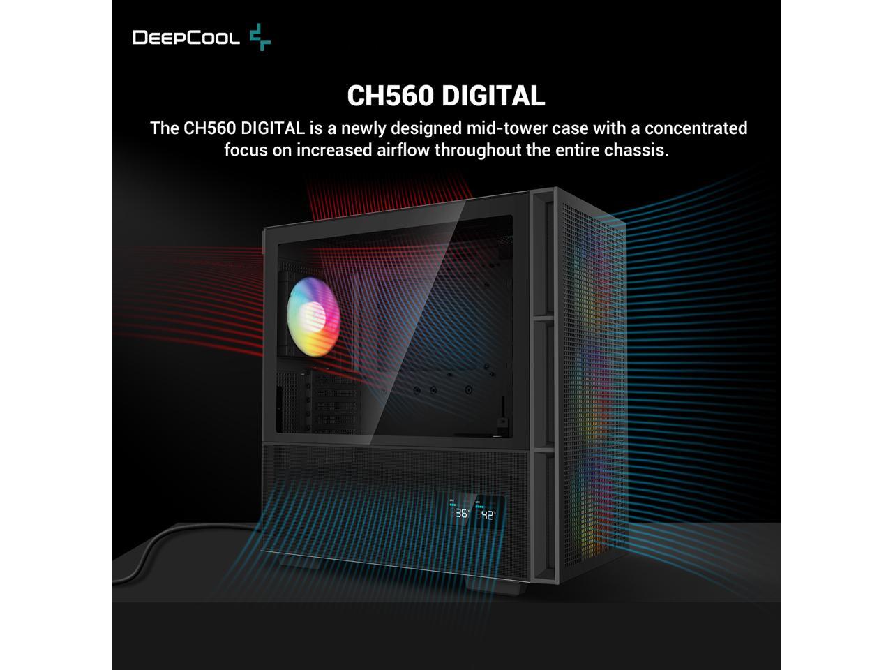 DeepCool CH560 DIGITAL ATX Airflow case, Dual Status Display, 3x Pre ...