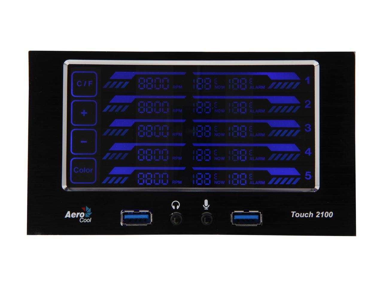 Touch control 5 sets of Fan/Temp. Up to 25W per fan channel, USB3.0, Audio/Mic, LCD Display