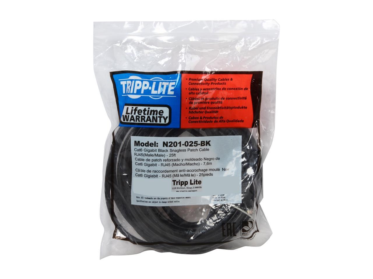 Tripp Lite 25FT CAT6 BLACK GIGABIT PATCH CABLE SNAGLESS MOLDED N201-025-BK