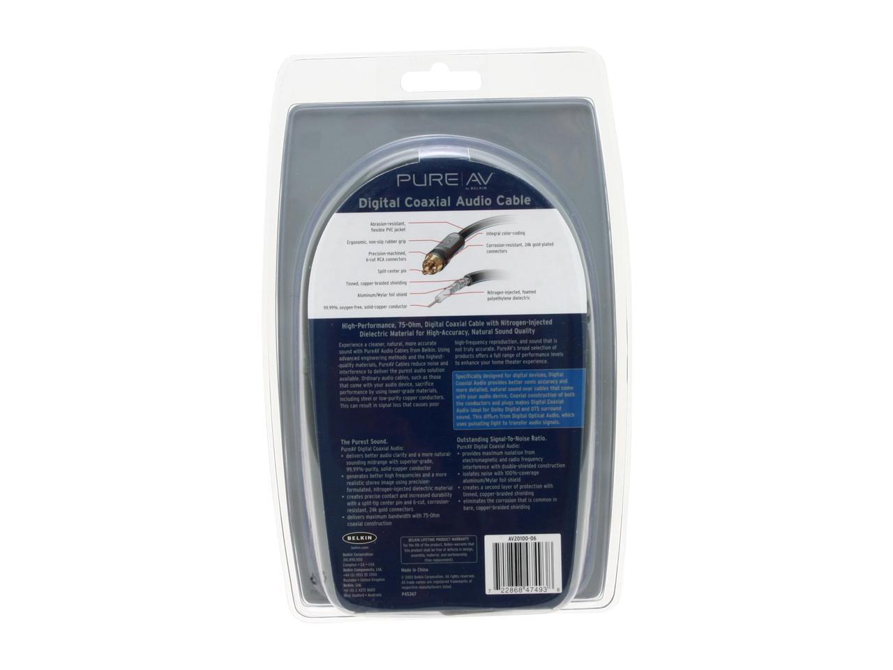 BELKIN PURE AV AV2010006 6 feet Digital Coaxial Audio Cable