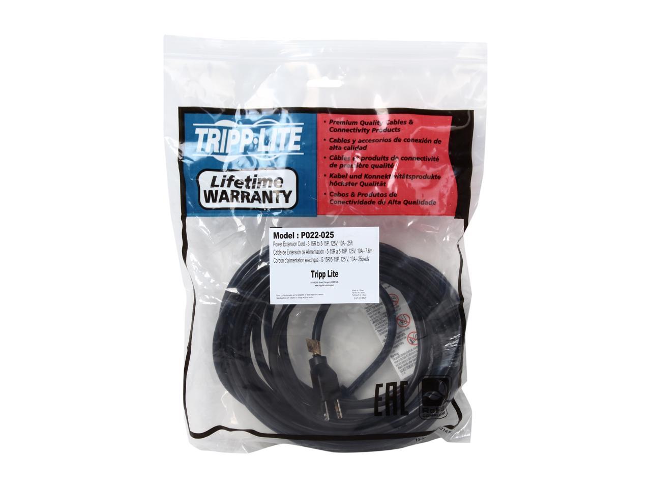 P022-025-15D Tripp Lite Power Extension Cord Right-Angle 5-15P to 5-15R 18AWG 10A 25ft P022-025-15D Tripp Lite Power Extension Cord Right-Angle 5-15P to 5-15R 18AWG 10A 25ft