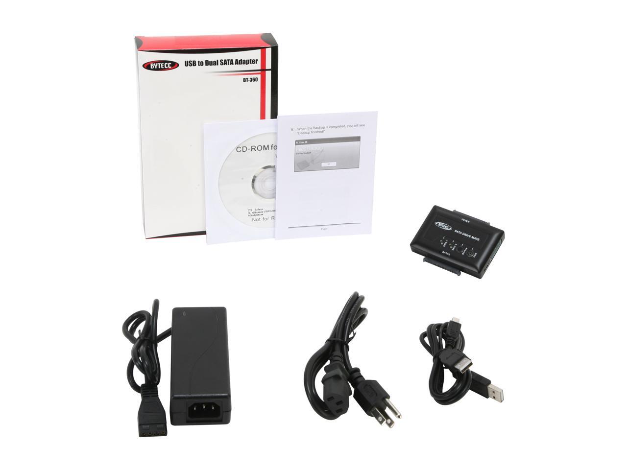 BYTECC BT360 USB 2.0 to Dual SATA Adapter, With OTB(One Touch Backup