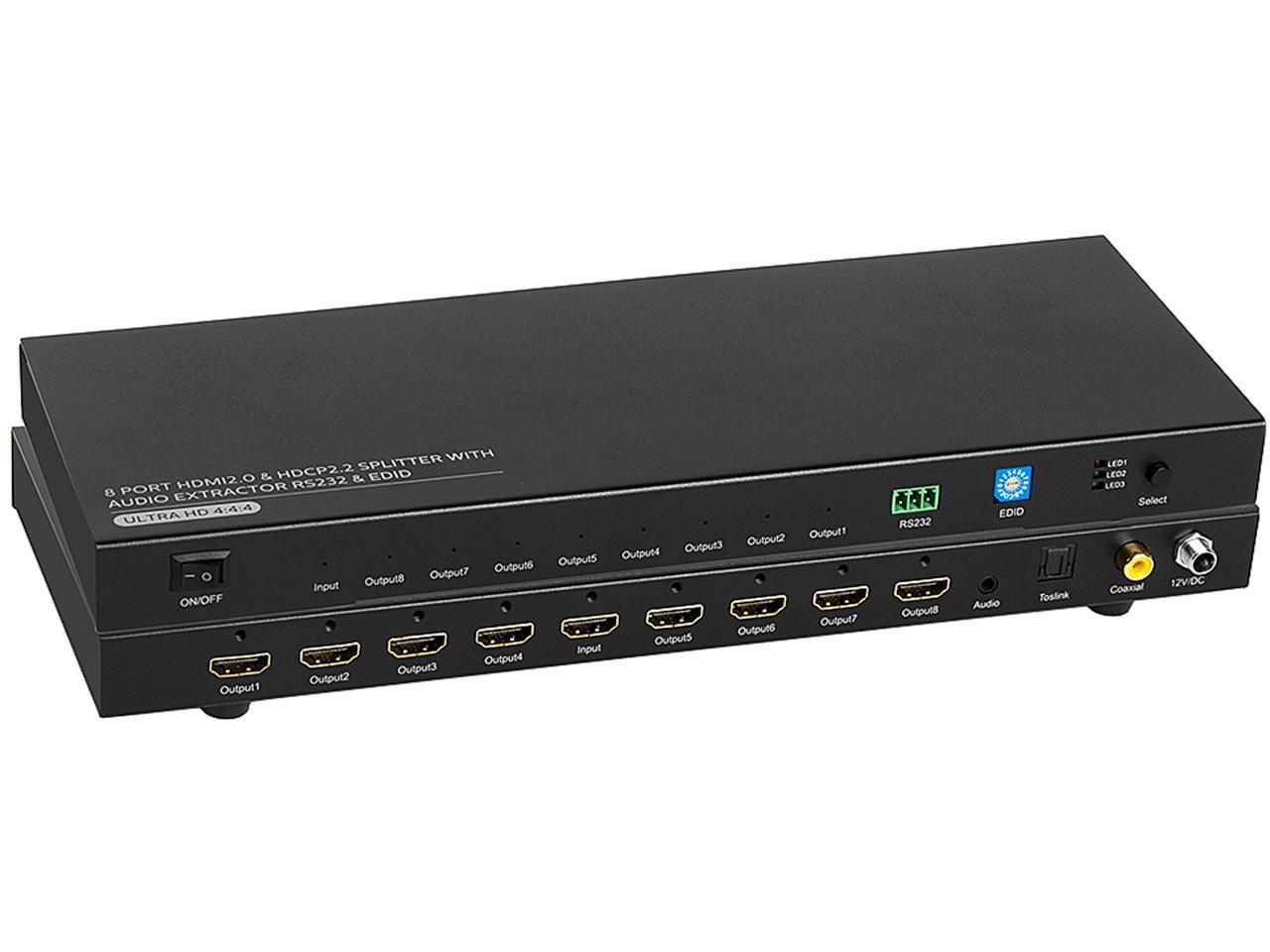 BYTECC HM2SP108EA HDMI 2.0 & HDCP 2.2, 1x8 HDMI Splitters with EDID & RS232 and Audio Extractor