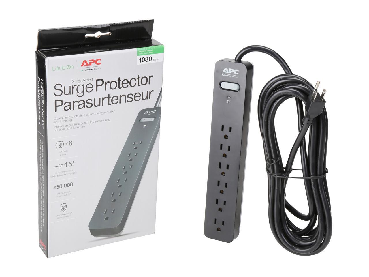 APC 6Outlet Surge Protector with 15Foot Power Cord, SurgeArrest